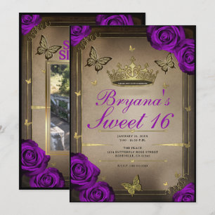 Convites Borboletas Tiara Rosas Roxas Brilhantes 16 Anivers