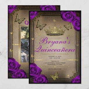 Convites Borboletas Tiara Rosas Roxas Brilhantes Quinceañer