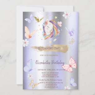 Convites Borboletas Unicórnio Violeta Metálico Aniversário