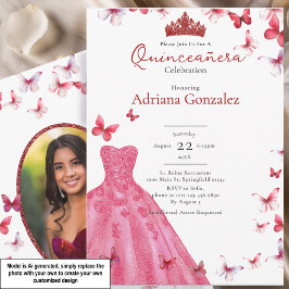 Convites Borboletas Vermelhas Vestido Foto 15 XV Quinceaner