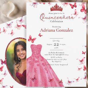Convites Borboletas Vermelhas Vestido Foto 15 XV Quinceaner