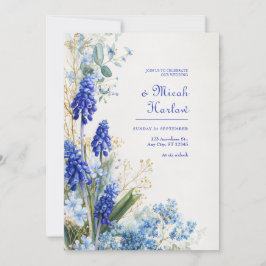 Convites Borda Botânica de Aquarela Azul Cobalto Muscari