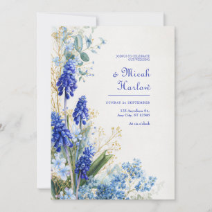 Convites Borda Botânica de Aquarela Azul Cobalto Muscari
