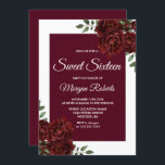 Convites Borda Branca de Rosa Burgundy Sweet 16 Invite<br><div class="desc">Burgundy Rosa White Border Sweet 16 Convidar Ver coleção correspondente em loja</div>