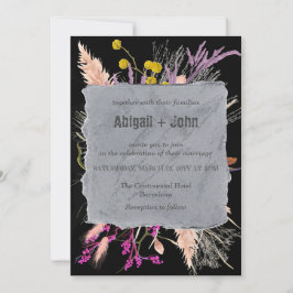 Convites Borda clássica de fundo negro floral colorido