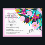 Convites Borda das Folhas Florais Rosa-Ouro-País Doce 16<br><div class="desc">Este doce e agudo convite de aniversário de dezesseis anos é perfeito para as estações de verão e primavera. Apresenta flores e folhas cor-de-rosa, desenhadas à mão, vermelho-ouro, verde-lacrimejante, rosa-pincel, azul-aqua e cor-de-rosa-néon ilustradas sobre uma borda rosa-pincelada e fundo branco. É bonito, elegante, único e original. Estilize com esta design...</div>