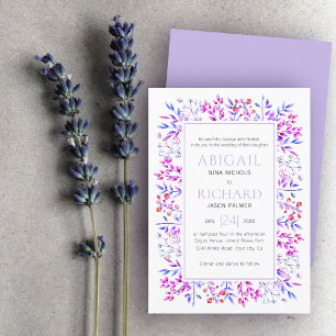 Convites Borda das folhas, lavanda do casamento roxo