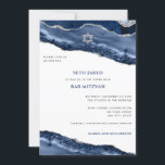 Convites Borda de Agato Azul e Prateado, Bar Mitzvah Foto<br><div class="desc">Este design moderno apresenta uma bela borda de agitação azul e prateada com seu texto personalizado na frente e foto na parte de trás. Use o formulário modelo para adicionar seu conteúdo. Os menus avançados de edição, acessados escolhendo "personalizar ainda mais", permitirão que você altere as fontes, as cores e...</div>