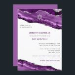 Convites Borda de Agato Roxo e Prateado, Bar Mitzvah<br><div class="desc">Este design moderno apresenta uma bela borda de agata roxa e prateada, e seu texto personalizado na frente e atrás, se necessário. Use o formulário modelo para adicionar seu texto. Os menus avançados de edição, acessados escolhendo "personalizar ainda mais", permitirão que você altere as fontes, as cores e o layout....</div>