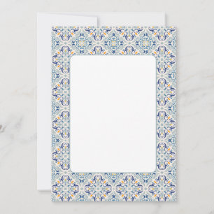 Convites Borda de azulejo em branco azul, amarelo e branco