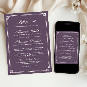Convites Borda de Creme Roxo Púrpura Musulmana Casamento