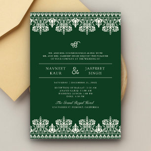 Convites Borda de Damasco Verde Marfim Anand Karaj Casament