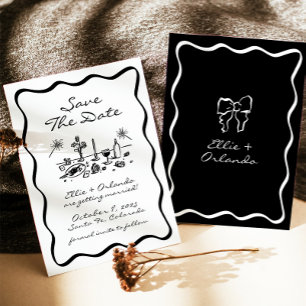 Convites Borda de Fita Desenhada à Mão Branca Salvar Data