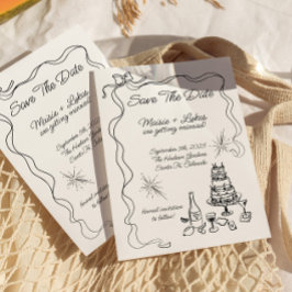 Convites Borda de Fita Desenhada à Mão Branca Salvar Data