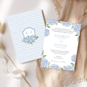 Convites Borda de Hydrangea Azul, Casamento de Crest Person