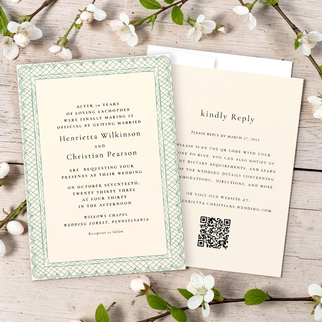 Convites Borda de Renda Delicada Creme Casamento (Criador carregado)