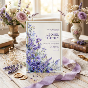Convites Borda de Verde com Lavanda em Aquarela Roxa Suave