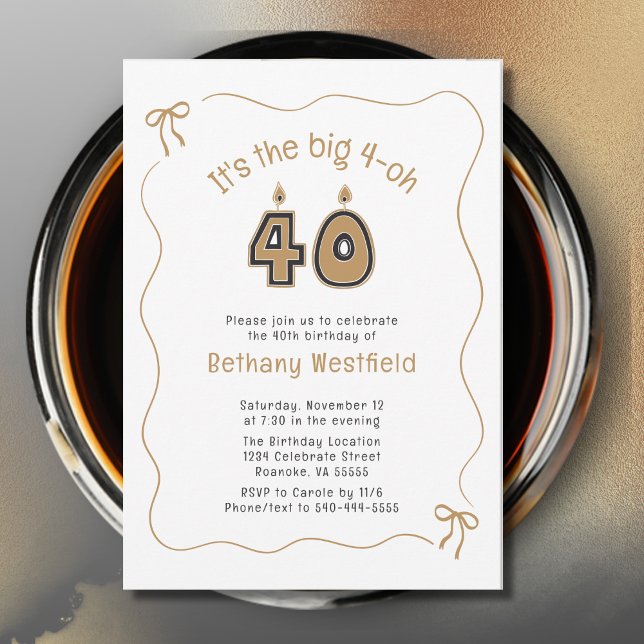 Convites Borda Divertida e Ondulada de Aniversário de 40 An (40th Birthday Candle Numbers Wavy Border Party Invitation)