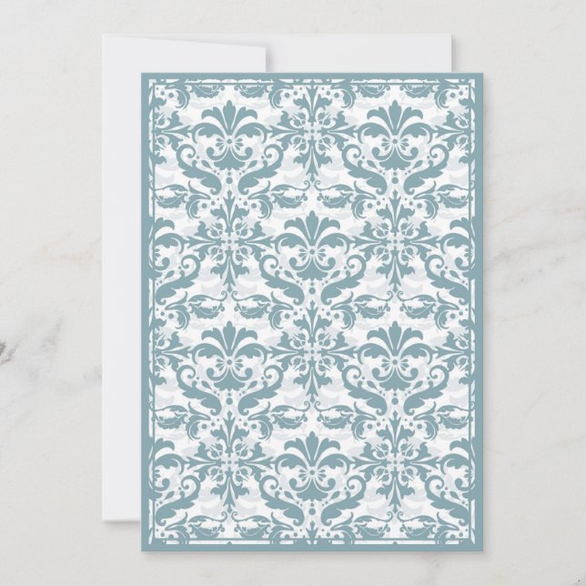 Convites Borda do Damask com Quadro Duplo (azul) (Frente)