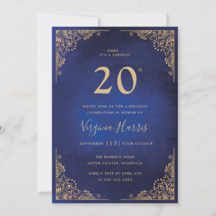 Convites Borda do Ornamentado Dourado Azul Vinte 20 Anivers