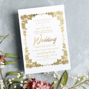 Convites Borda do quadro floral branco clássico Casamento