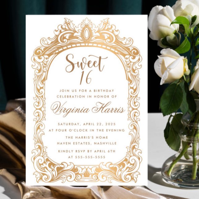 Convites Borda Dourada clássica Doce Dezesseis e Dezesseis  (Criador carregado)