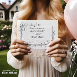 Convites Borda Floral Branca e Preta para Graduação Elegant