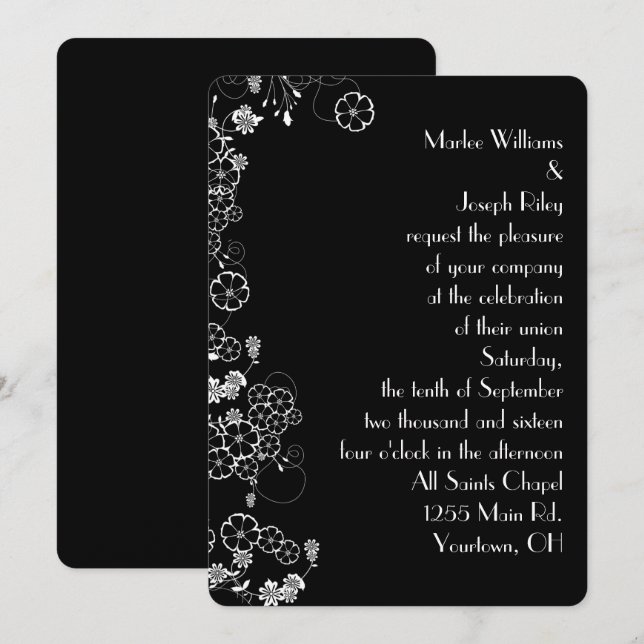 Convites Borda Floral Branca Japonesa (Frente/Verso)