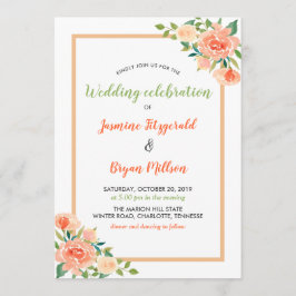 Convites Borda Floral de Pêssego | Casamento
