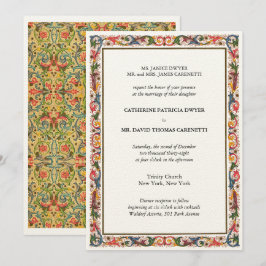 Convites Borda Floral Elegante Casamento Azul e Dourado