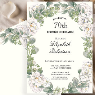 Convites Borda Floral Elegante para Aniversário de 70 Anos