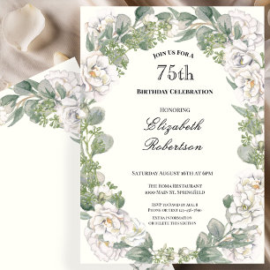 Convites Borda Floral Elegante para Aniversário de 75 Anos 
