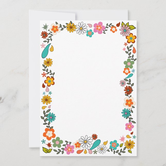 Convites Borda inspirada do Flor Power 70 (Frente)