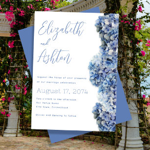 Convites Borda Lateral Floral para Casamento Blue Bliss