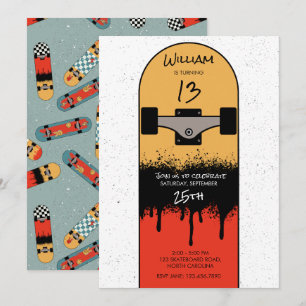 Convites Borda-Legal Azul de skate Azul Aniversário
