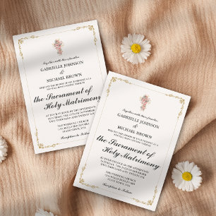 Convites Borda Nupcial Elegante Dourada Missa Branca