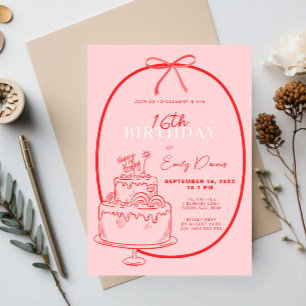Convites Borda Retroativa Whimsical 16ª Festa de aniversári