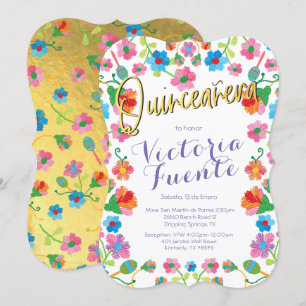 Convites Bordado Floral Quinceañera Espanhol Mexicano