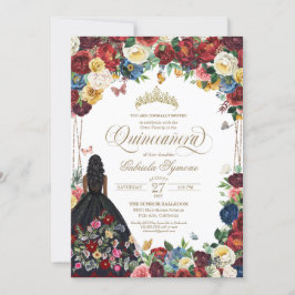 Convites Bordado mexicano Borboleta Floral Quinceanera