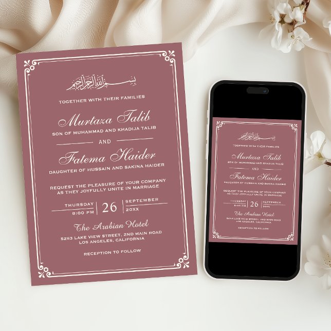 Convites Bordado Muçulmano de Casamento com Creme Rosa Empo (Criador carregado)
