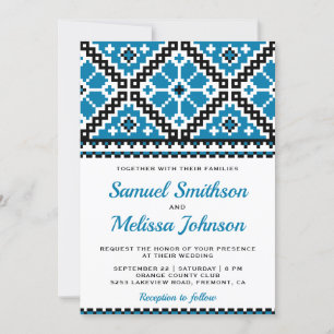 Convites Bordado Preto Azul Casamento Ucraniano