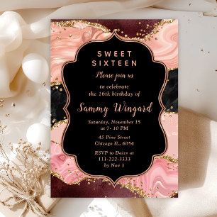 Convites Bordado Preto e Rosa Agata Sweet Sixteen