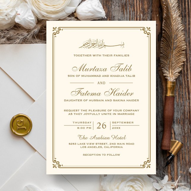 Convites Bordadura Creme e Dourada Casamento Muçulmano (Criador carregado)