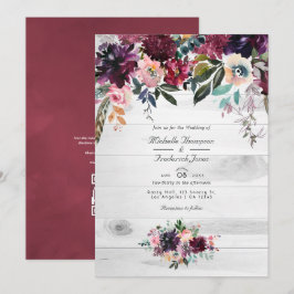 Convites Bordeaux Floral Garden QR Code RSVP Wedding Invita
