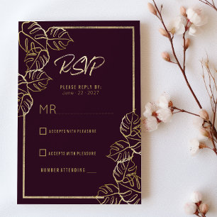 Convites Bordeaux rich red gold floral floral RSVP