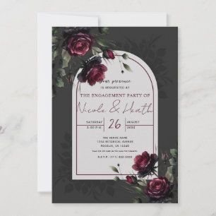 Convites Bordeaux Rosas Vermelhas Sombreado Cinza Floral No