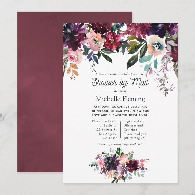 Convites Bordeaux Wine Chá de panela por correio (Frente/Verso)