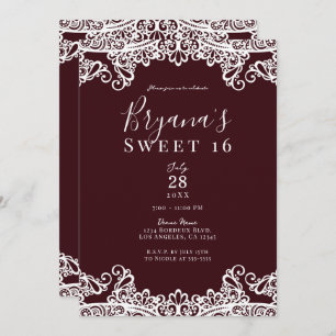 Convites Bordeaux Wine White Lace Elegant Sweet 16 Party