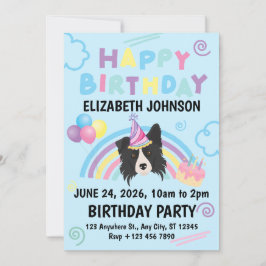Convites Border Collie Birthday Party Invitation Blue