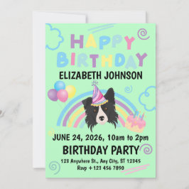 Convites Border Collie Birthday Party Invitation Green